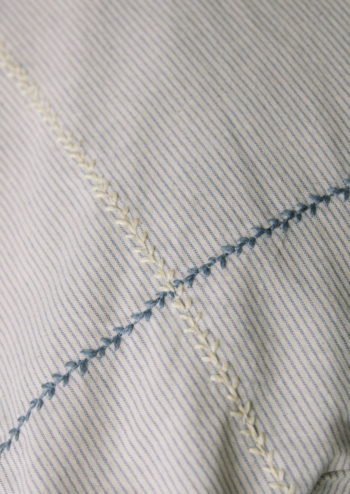 Fine Stripe Cotton Housewife Pillowcase | Ecru/Smoke Blue
