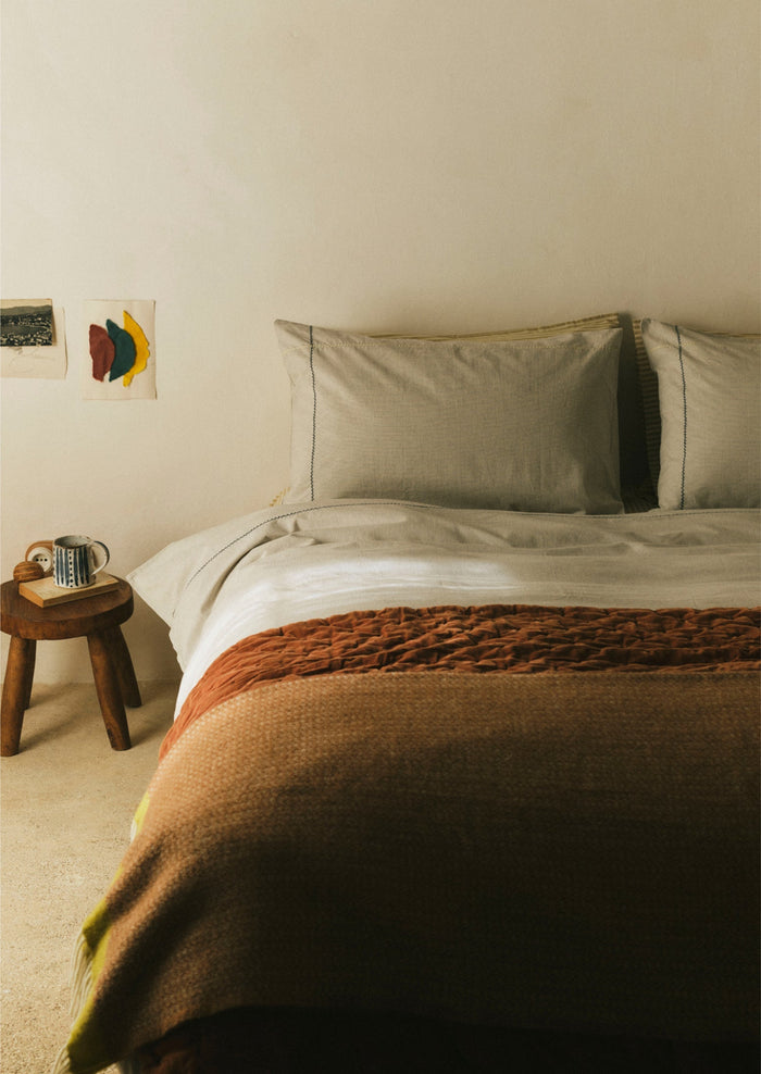 Fine Stripe Cotton Housewife Pillowcase | Ecru/Smoke Blue