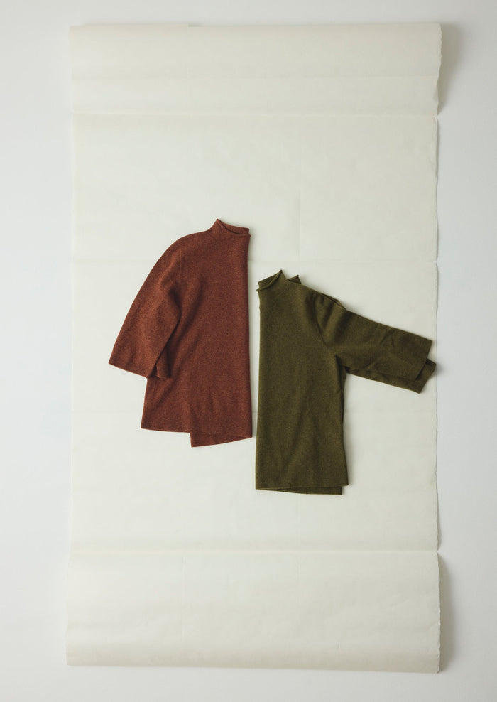 Fine Wool Cashmere Half Sleeve Sweater | Pecan