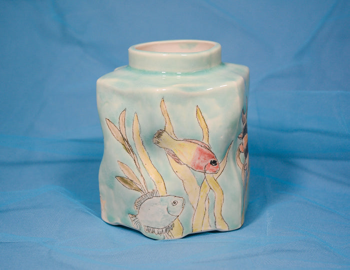Fish and Birds Hexagon Vase
