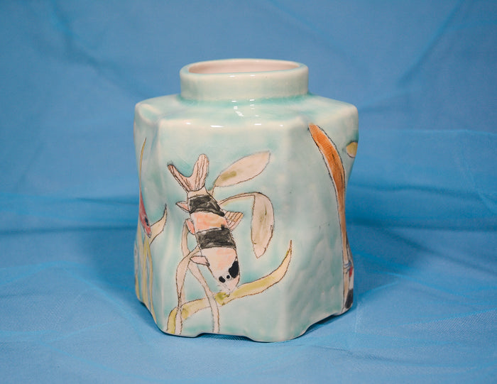 Fish and Birds Hexagon Vase