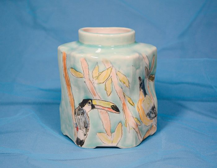 Fish and Birds Hexagon Vase