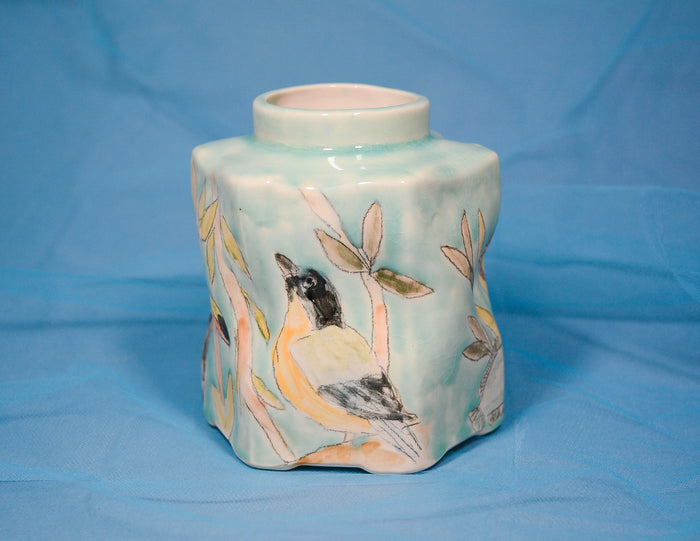 Fish and Birds Hexagon Vase