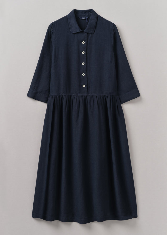 Garment Dyed Lightweight Linen Shirt Dress | Midnight