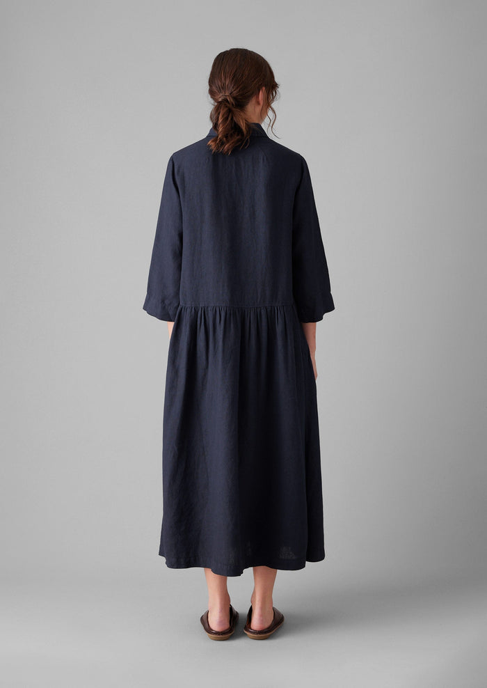 Garment Dyed Lightweight Linen Shirt Dress | Midnight