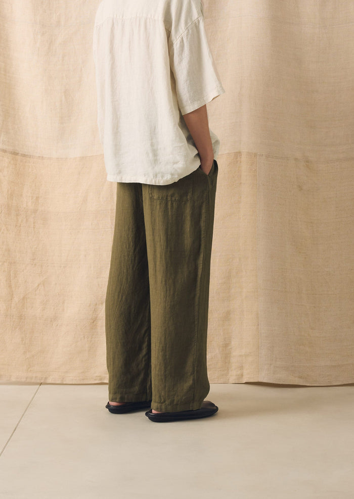 Garment Dyed Linen Drawstring Trousers | Pear