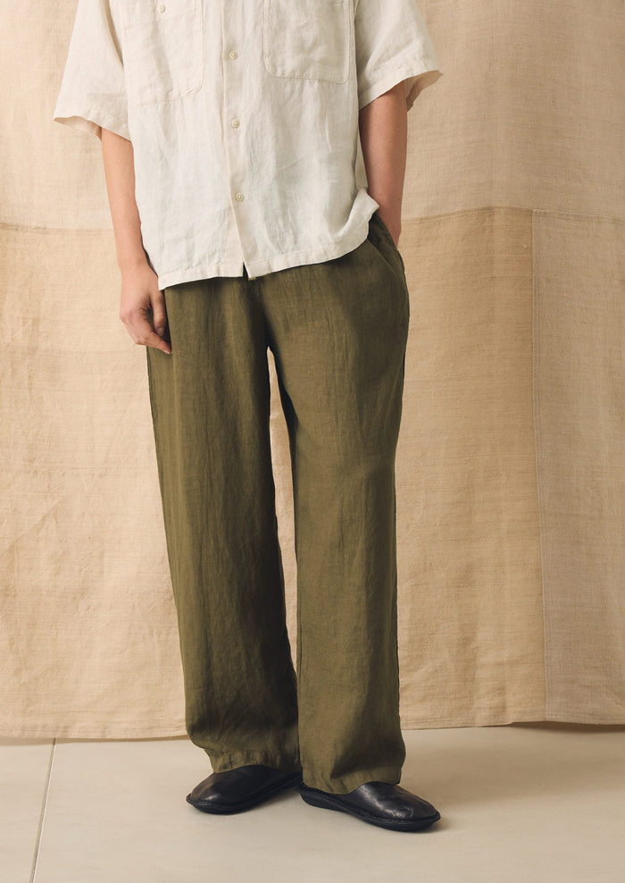 Garment Dyed Linen Drawstring Trousers | Pear