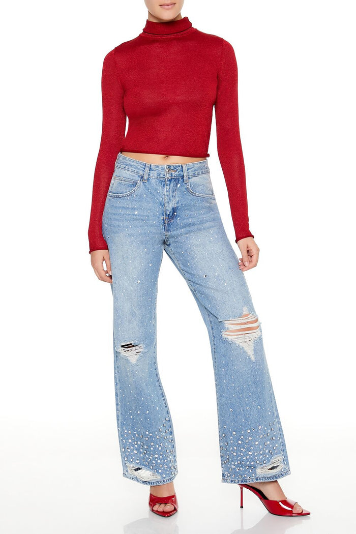 Glitter Knit Turtleneck Crop Top