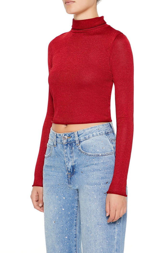 Glitter Knit Turtleneck Crop Top