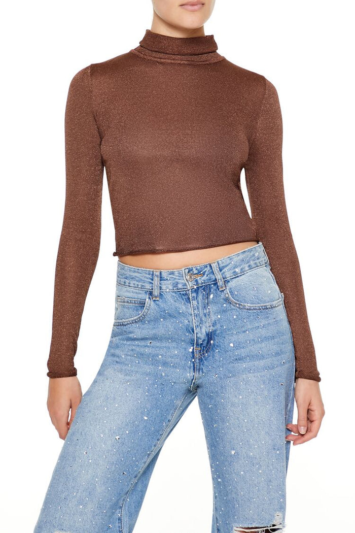 Glitter Knit Turtleneck Crop Top
