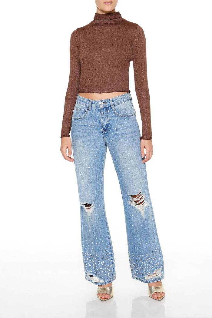 Glitter Knit Turtleneck Crop Top