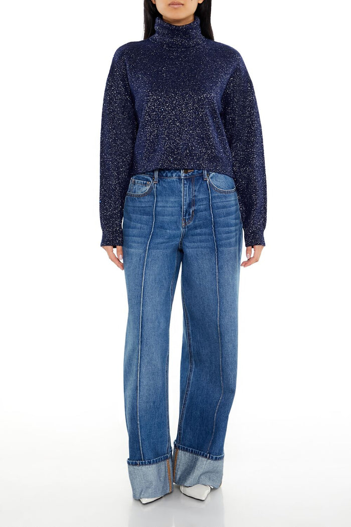 Glitter Knit Turtleneck Sweater