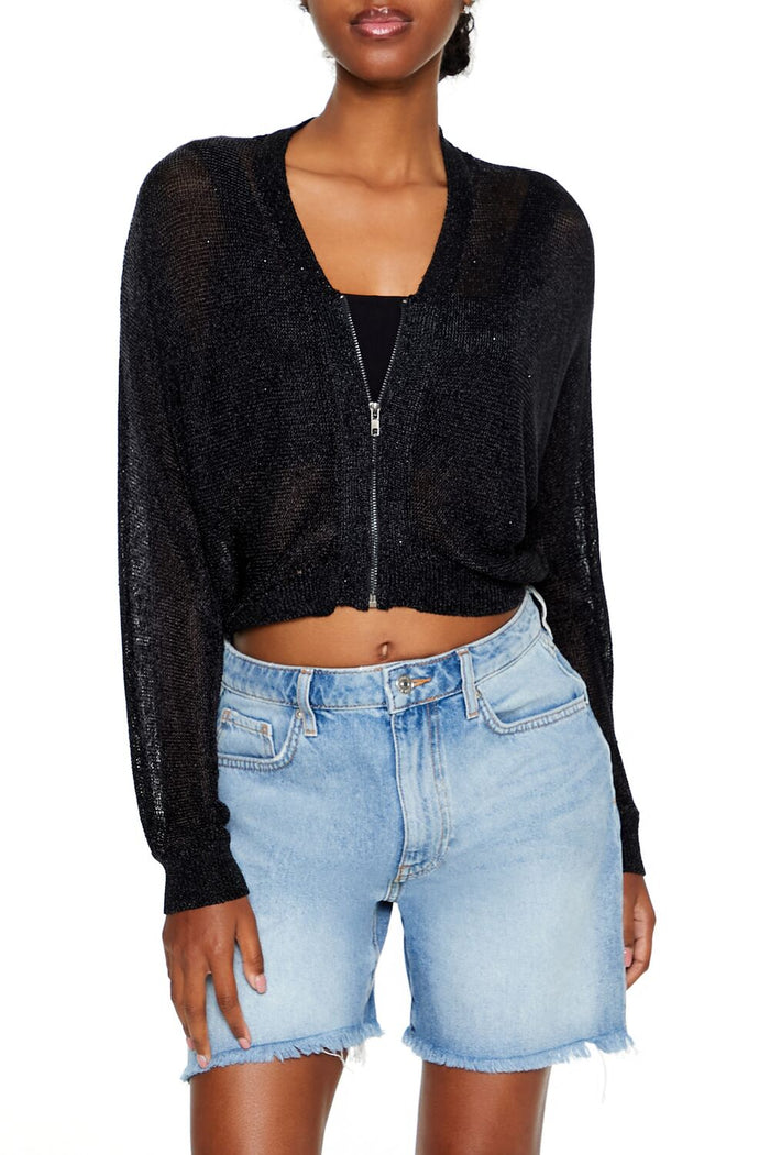 Glitter Knit Zip-Up Sweater