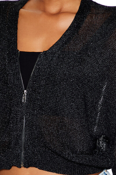 Glitter Knit Zip-Up Sweater
