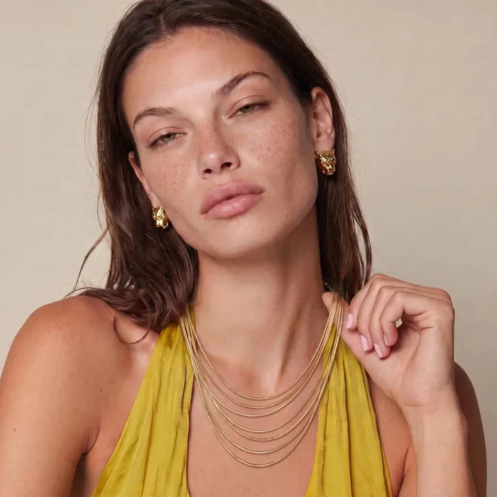 Golden Hour Seven-Strand Necklace in gold-tone metal, with seven fine graduated chains layered in a curved design
