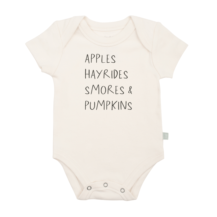 Baby graphic bodysuit | apples hayrides smores finn + emma