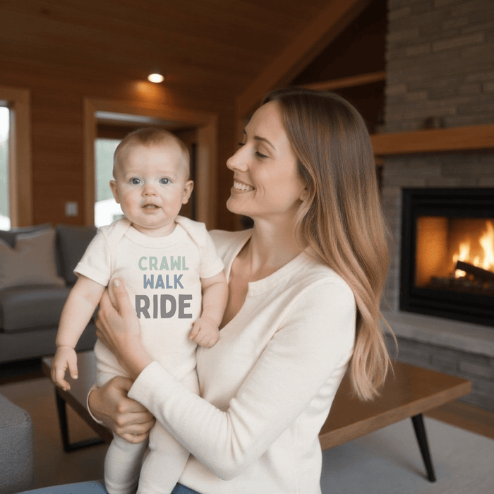 Baby graphic bodysuit |crawl walk ride finn + emma