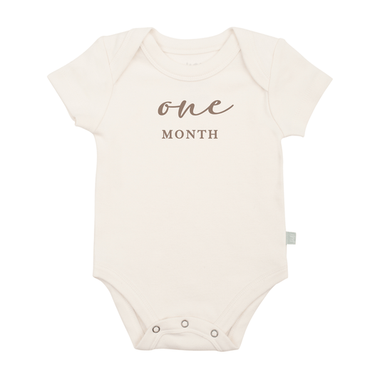 Baby graphic bodysuit | one month milestone taupe finn + emma