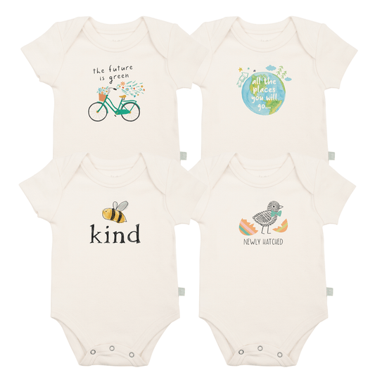 Baby graphic bodysuit set | spring 4 pack + 1 free finn + emma