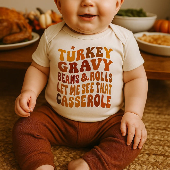 Baby graphic bodysuit | turkey gravy casserole finn + emma