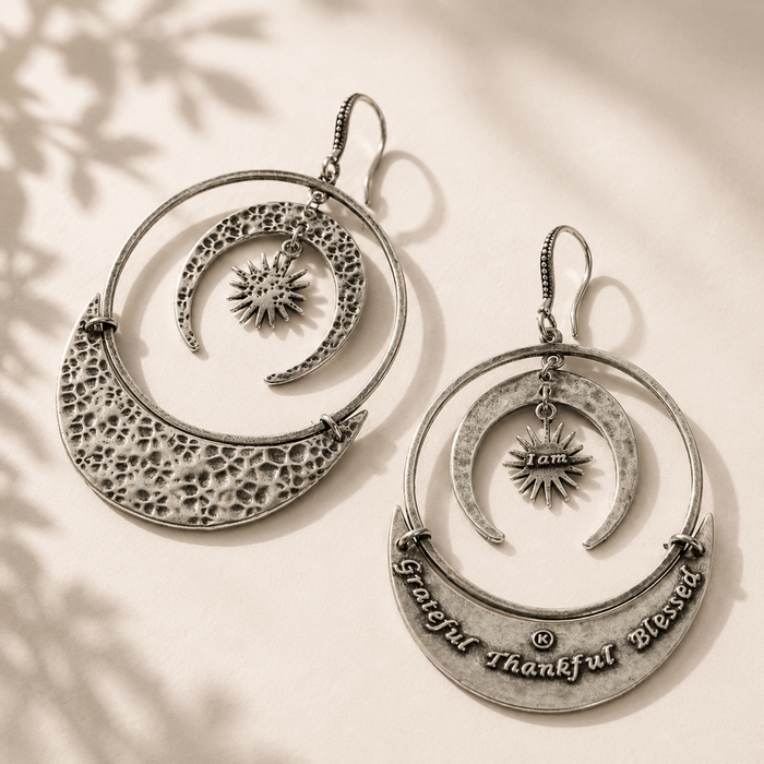 Grateful Thankful Blessed Moon & Star Earrings