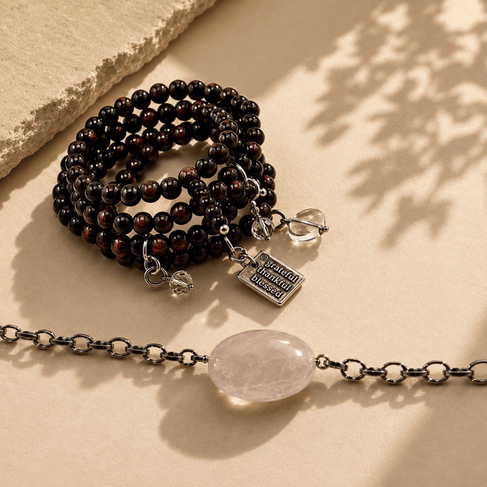 Grateful Thankful Blessed Wood Boho Wrap Layering Set