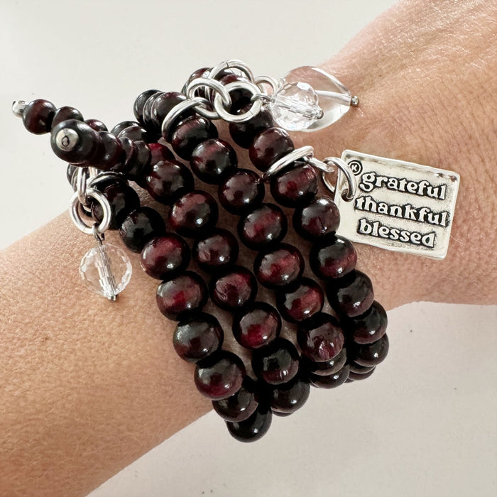 Grateful Thankful Blessed Wood Boho Wrap Layering Set