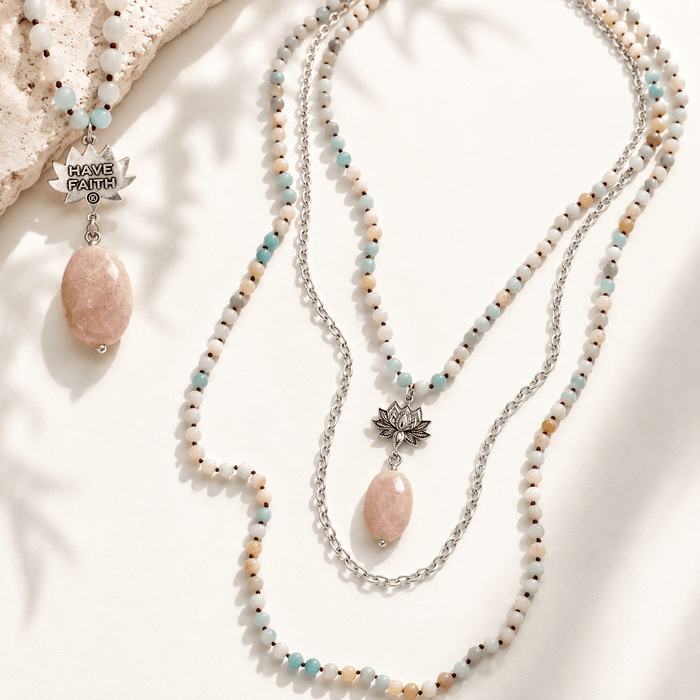 Have Faith Lotus Amazonite Long Chain Fusion Necklace