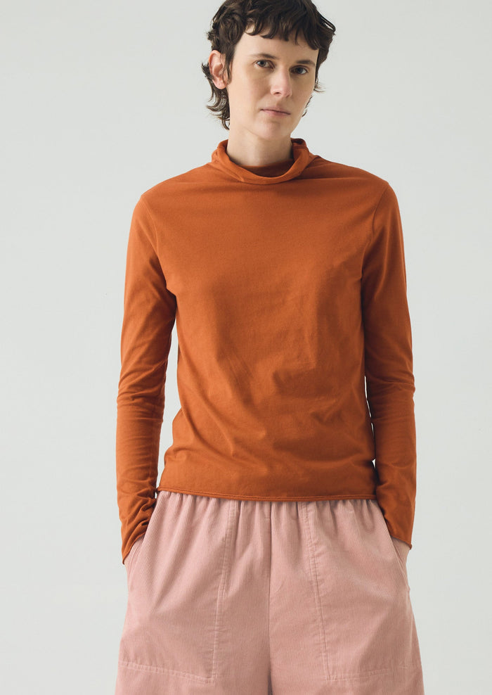 High Neck Soft Cotton Tee | Burnt Sienna