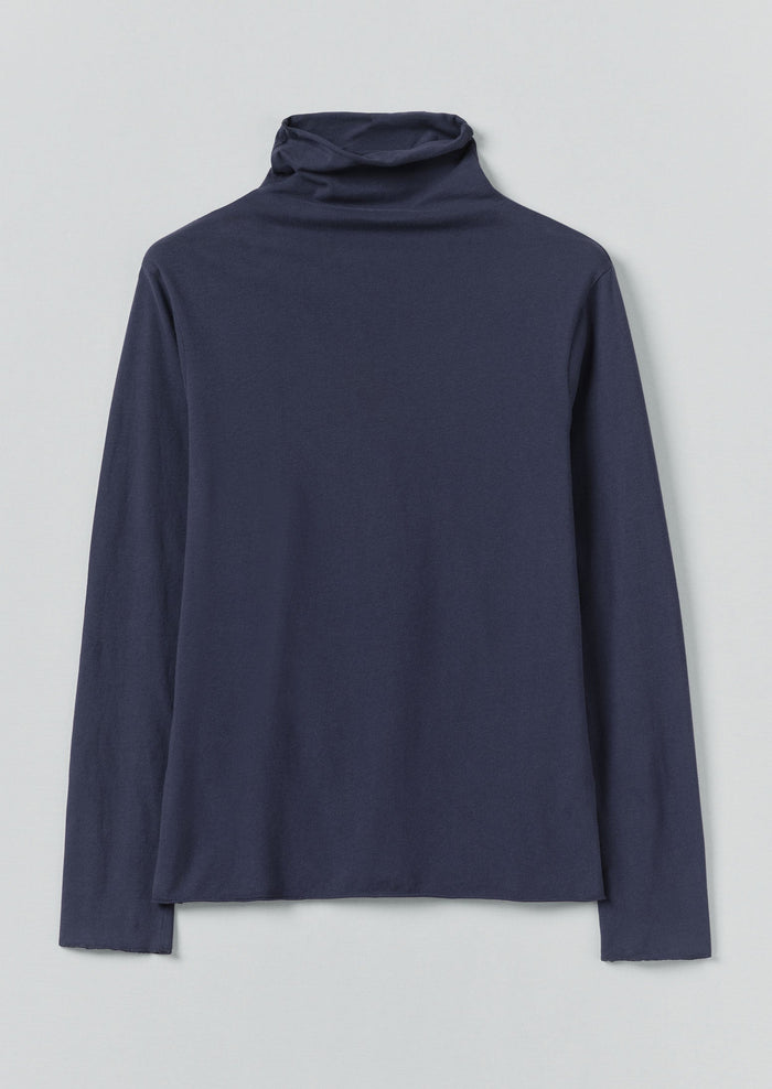 High Neck Soft Cotton Tee | Ink Blue