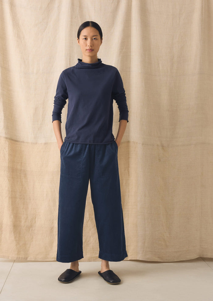 High Neck Soft Cotton Tee | Ink Blue