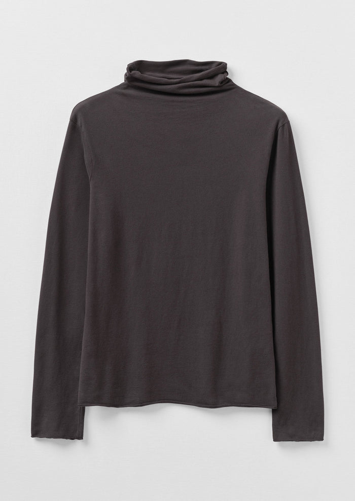 High Neck Soft Cotton Tee | Soft Charcoal