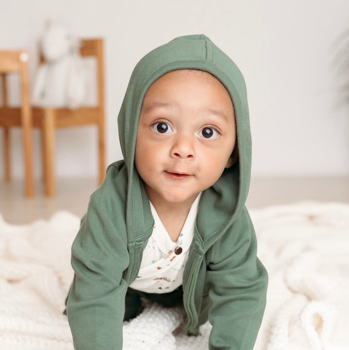 Baby hoodie | basil green finn + emma