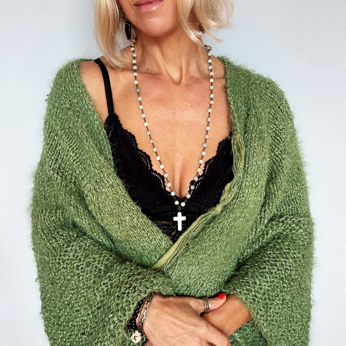 Howlite Cross Amazonite Rosary Necklace