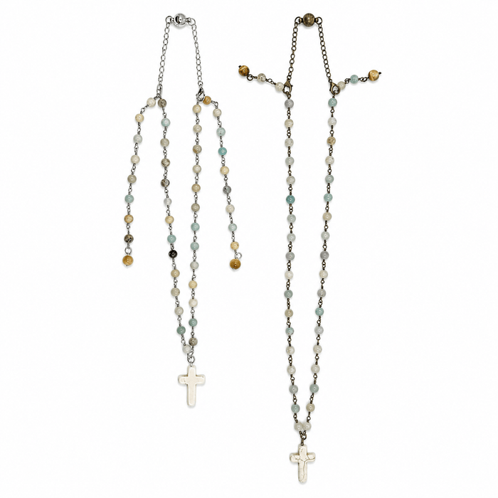 Howlite Cross Amazonite Rosary Necklace