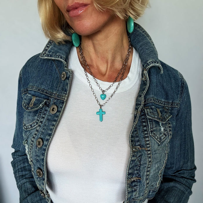 Howlite Cross & Heart Dainty Necklace