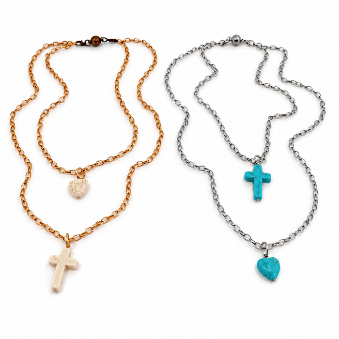 Howlite Cross & Heart Dainty Necklace