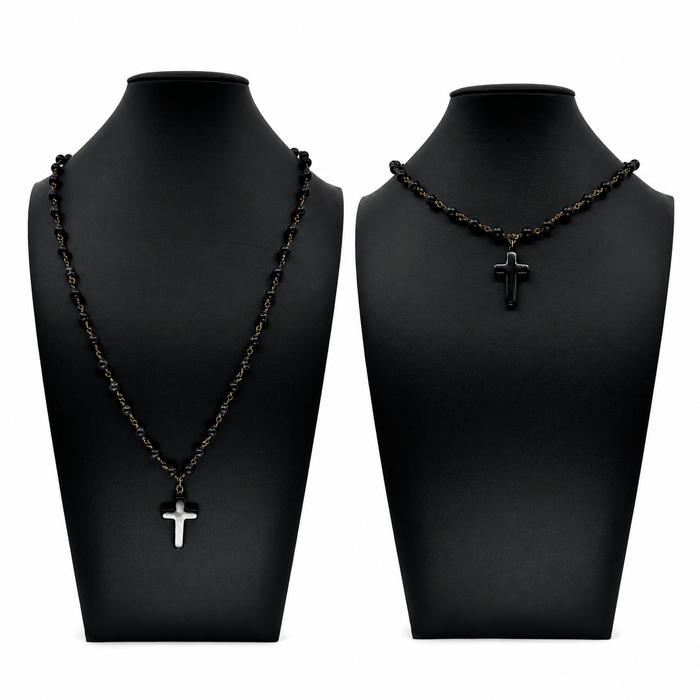Howlite Cross Onyx Rosary Necklace