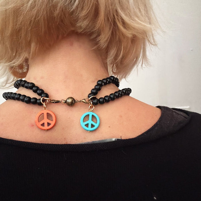 Howlite Peace Sign Wood Boho Wrap Bracelet/Necklace