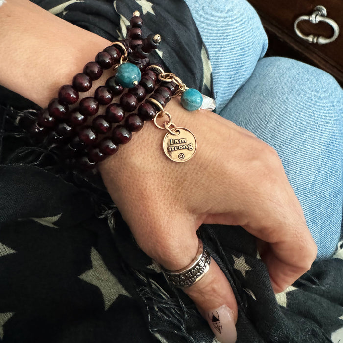 I Am Strong Heart Wood Boho Wrap Bracelet/Necklace