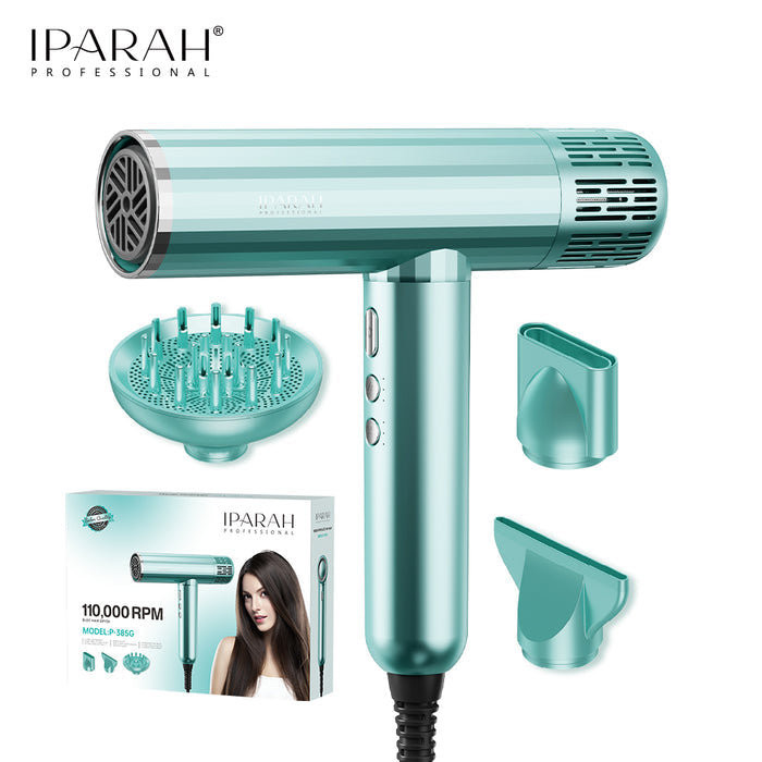 IPARAH P-385G BLDC Professional Hair Dryer 110000 RPM Brushless, Super Quiet-Ion Tech (1900 W, Green)