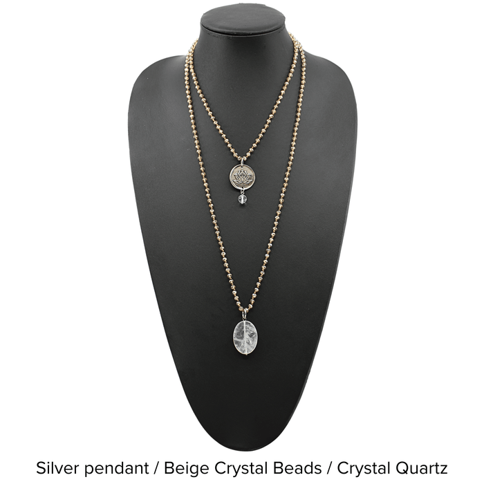Silver pendant / Beige Crystal Beads / Crystal Quartz