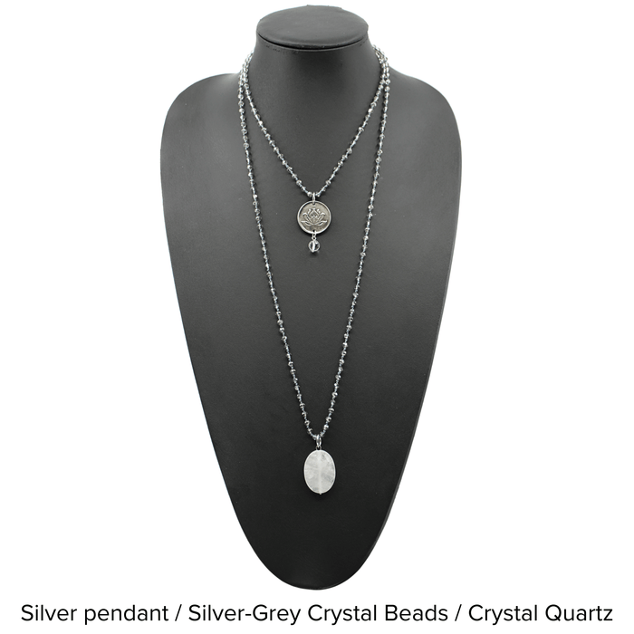 Silver pendant / Silver-Grey Crystal Beads / Crystal Quartz