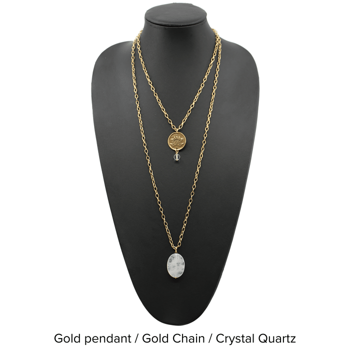 Gold pendant / Gold Chain / Crystal Quartz