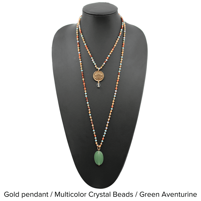Gold pendant / Multicolor Crystal Beads / Green Aventurine