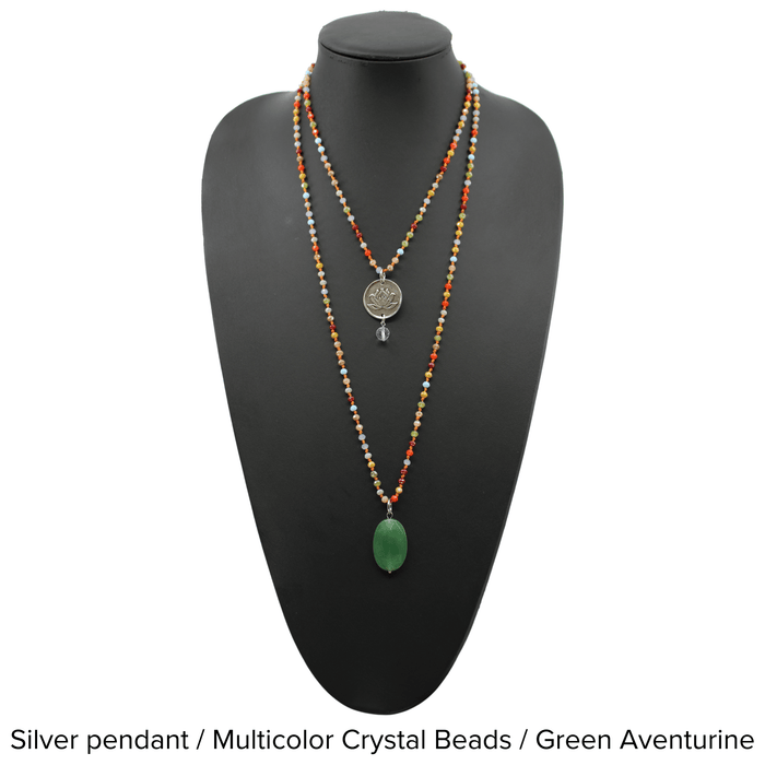 Silver pendant / Multicolor Crystal Beads / Green Aventurine