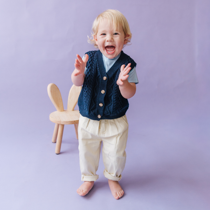 Knitted Cotton Vest Navy Blue