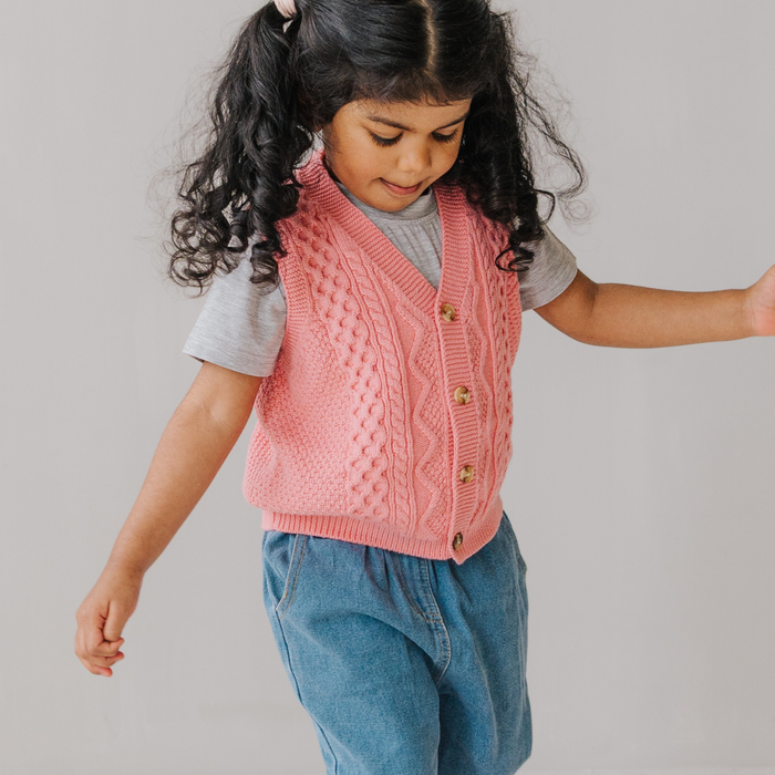 Knitted Cotton Vest Pink