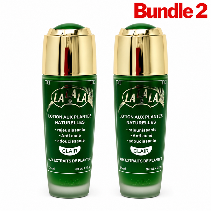 LA LA LA Lotion Aux Plantes Naturelles in branded packaging, a botanical skincare lotion formulated with natural plant ingredients to moisturize and promote smooth, soft, and radiant-looking skin.