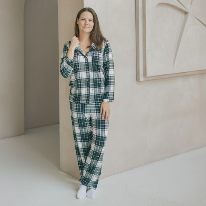 Ladies Pajamas Set Green Tartan